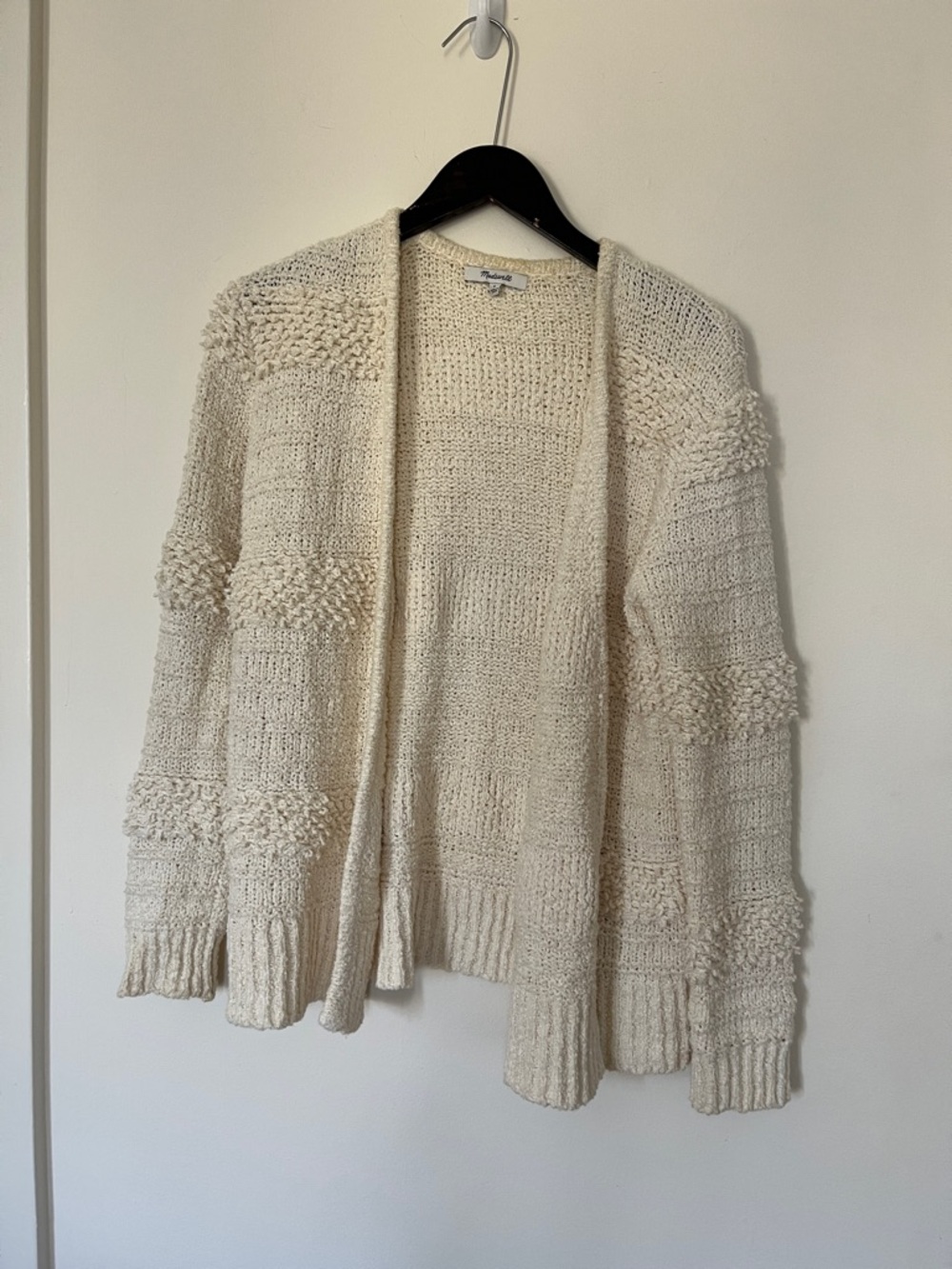 Madewell Cream Open-Front Textured Knit Cardigan